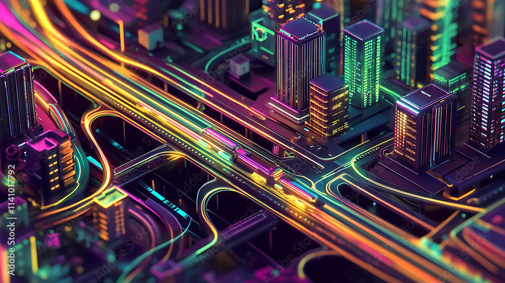 Aufkleber Innovation that is isometric a secure wireless connection, big data connection technology, and a smart city are all interconnected, high-speed lines are also mentioned, the idea of what lies ahead