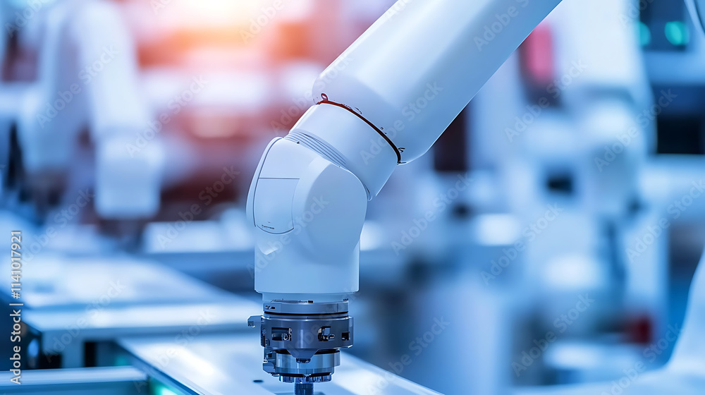 Aufkleber Robotic arms working in a car manufacturing plant, the automated assembly line is equipped with advanced technology for efficient production of vehicles