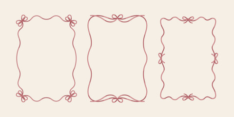Vintage Bows and Ribbons A4 Frames in cute elegant coquette style. Hand Drawn Vector illustration