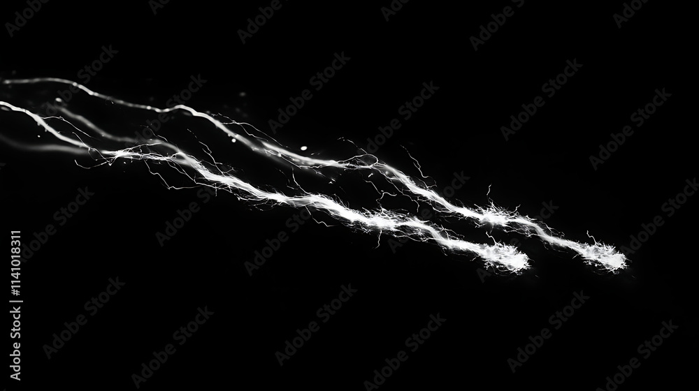 Poster isolated lightning bolts on a black background, capturing the power of nature, shallow depth of fiel
