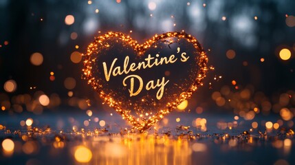 Naklejka premium Sparkling Heart Shaped Valentines Day Greeting