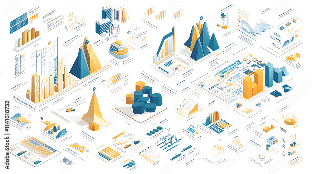 Poster isometric infographics charts and diagrams, data analysis concept, template for business presentatio