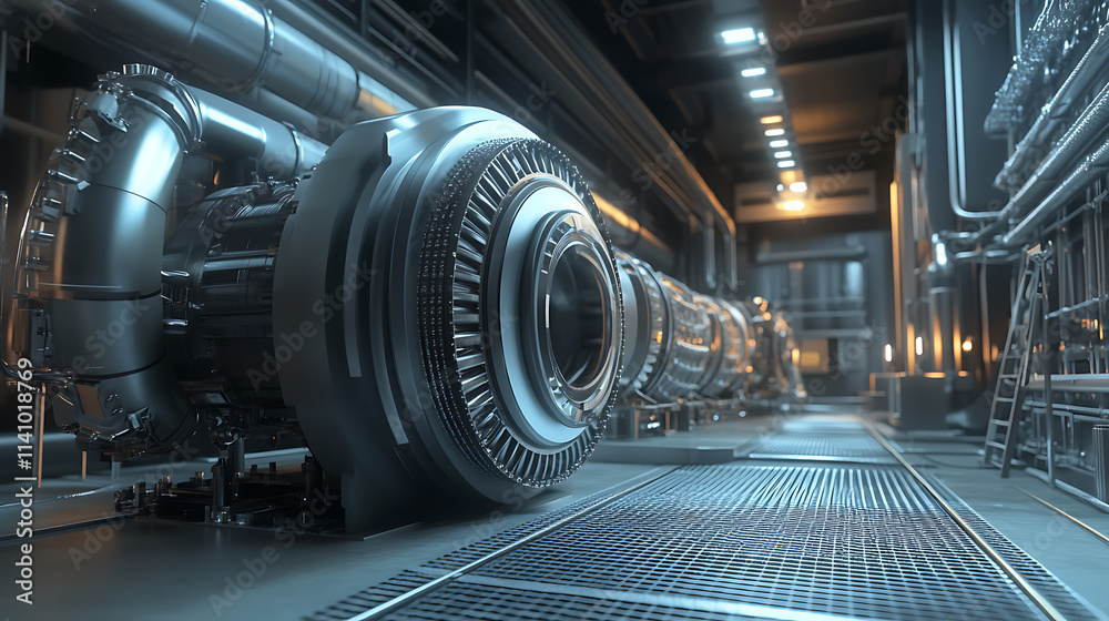 Poster factory installed industrial gas turbine engine, high-tech engineering equipment used for power gene
