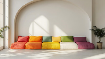 Japandi, minimalist interior design of modern living room