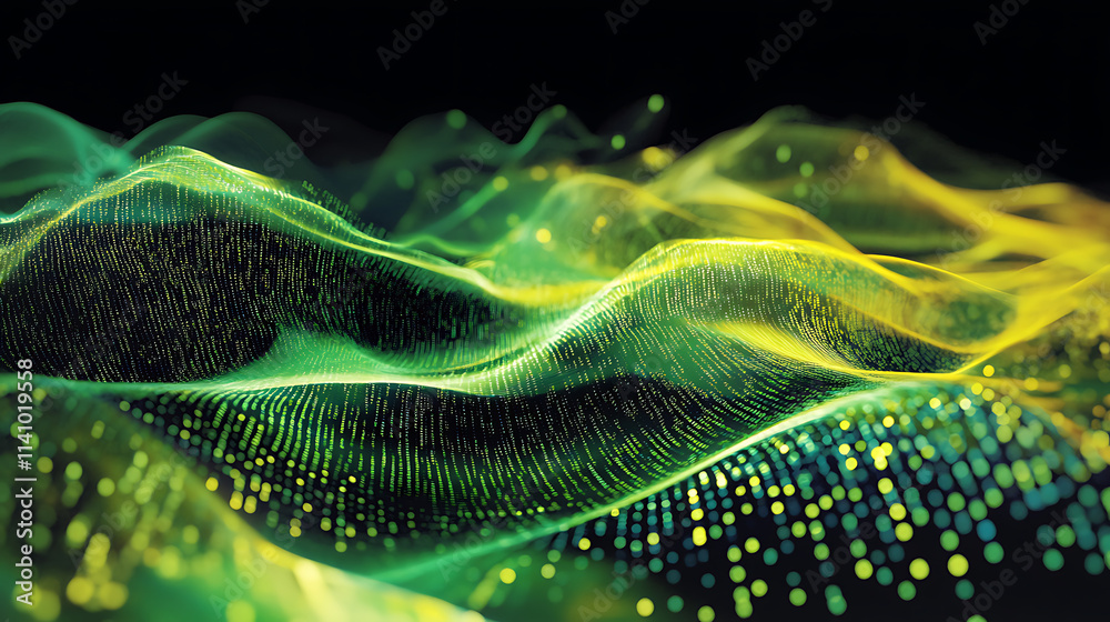 Aufkleber Flowing stream of binary code in green and yellow hues, representing data transfer and technology