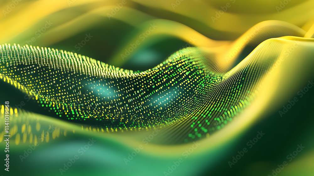 Aufkleber Flowing stream of binary code in green and yellow hues, representing data transfer and technology
