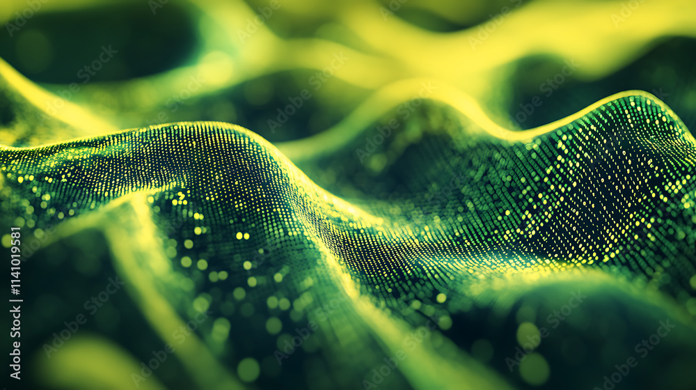Aufkleber Flowing stream of binary code in green and yellow hues, representing data transfer and technology