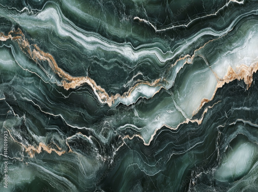 Aufkleber dark green and gold marble texture with swirling patterns.