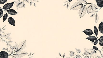 Funeral announcement card with black and white leaves bordering a beige background