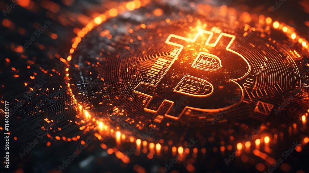 Aufkleber futuristic abstract visualization of decentralized finance, digital hologram illustrating blockchain