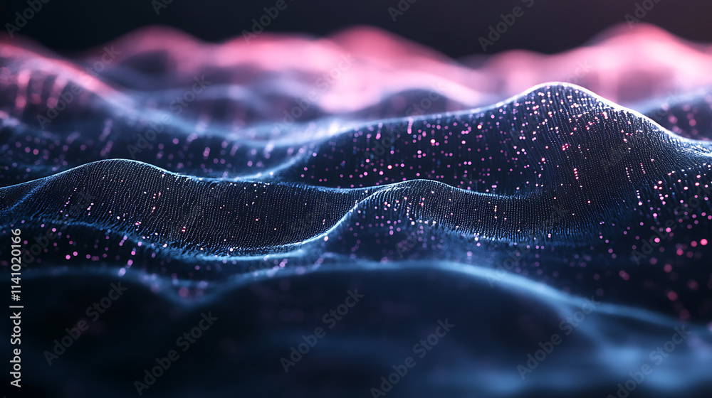 Poster Futuristic digital data stream visualization, can be used in the description of network abilities, technological processes, digital storages, science, education, etc