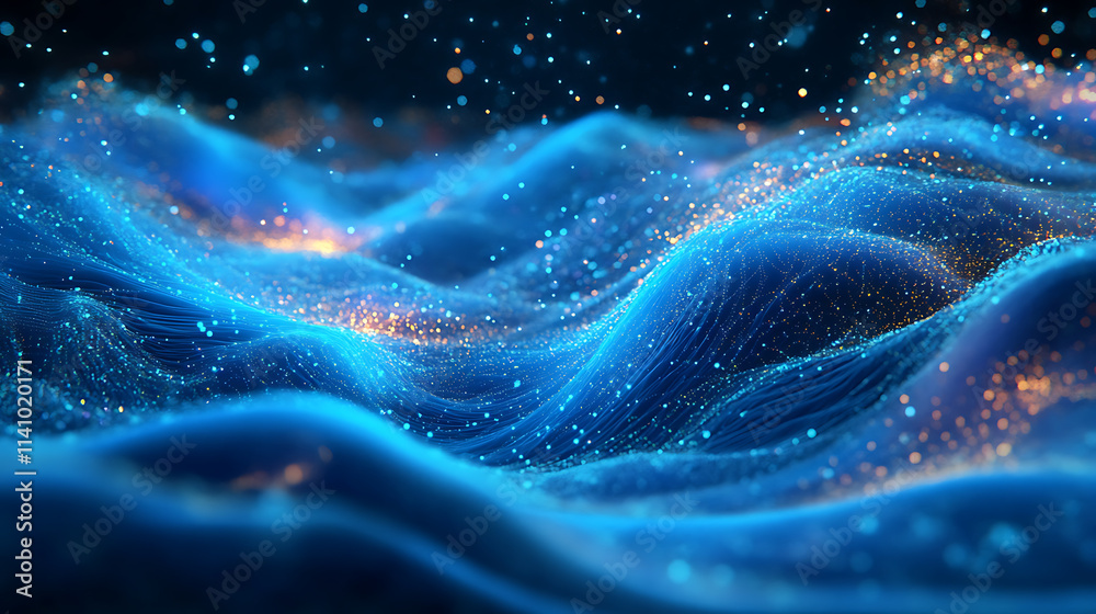 Fototapete futuristic digital data stream visualization, can be used in the description of network abilities, t