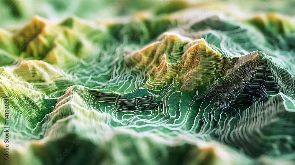 Aufkleber Gis geodata mapping concept featuring a detailed, layered terrain model with contour lines and elevation data, ideal for geographic analysis and spatial data visualization