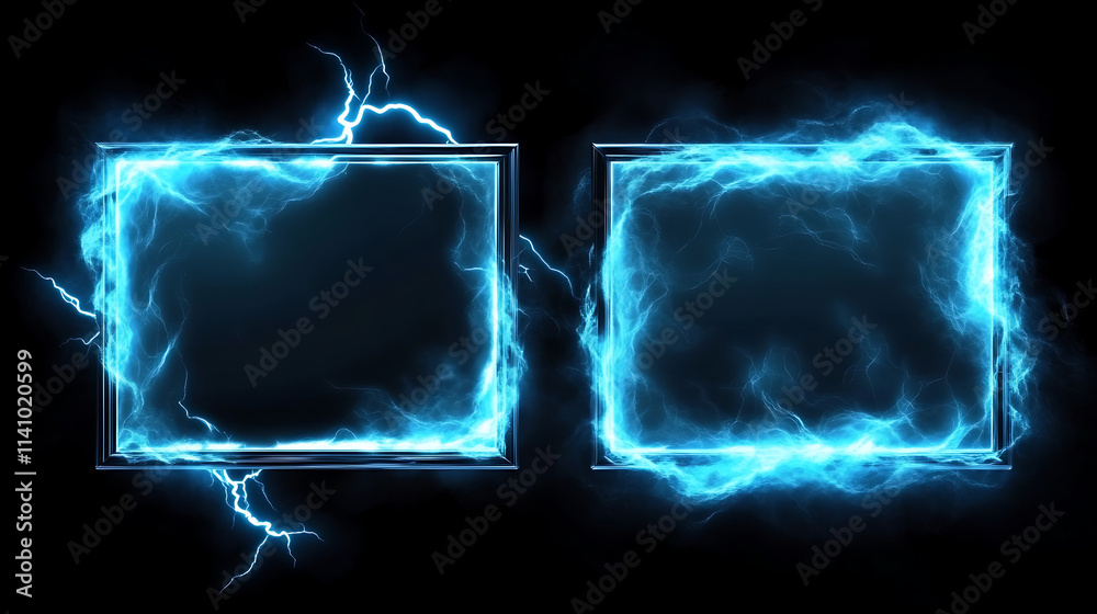 Leinwandbilder lightning frames, blue electric borders of rectangular and square shapes with thunder bolt effect