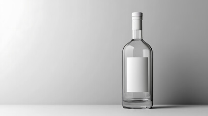 Glass bottle of vodka with blank label mockup isolated on grey background for product advertising