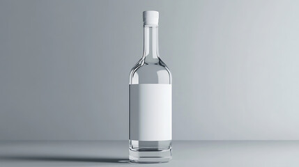 Glass bottle of vodka with blank label mockup isolated on grey background for product advertising