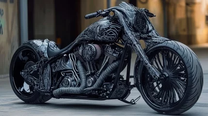 Fully tattooed harley davidson chopper motorcycle