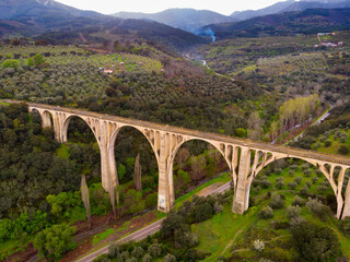 Landscape and Viaduct of Guadalupe from above. Province of Caceres, Extremadura, Spain.