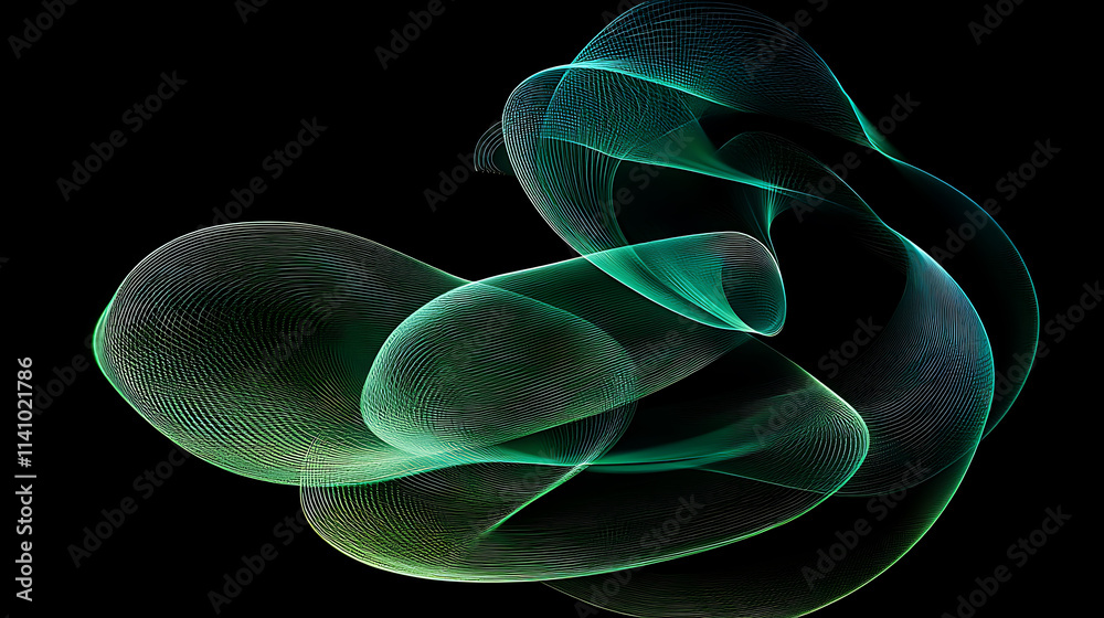 Aufkleber green gradient spiral on a black background with curved lines and light effects