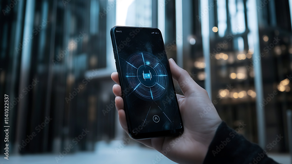 Fototapete hand holding a smartphone with a safe payment interface on the screen, ensuring secure transactions