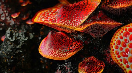 Vibrant Underwater Macro of Red Flowers and Coral with Octopus and Fish