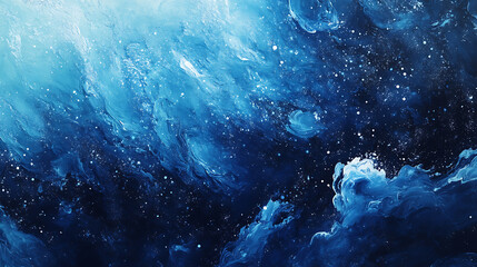 Fototapeta premium Magical winter wonderland: dark blue to light blue gradient, icy snow swirling, and sparkling snowflakes