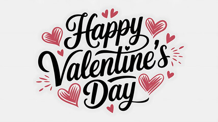 Fototapeta premium Happy Valentines Day greeting card. Calligraphic design for print cards, banner, poster Hand drawn text lettering for Valentines Day with hearts shape Vector illustration isolated on white background.