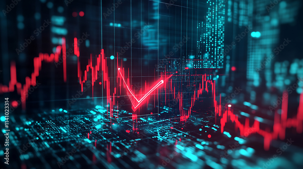 Poster market downturn concept: graphical representation of economic decline with plunging red arrow