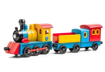 Colorful Toy Train Set on White Background