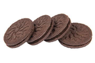 Brown chocolate chip cookie isolated on white background.