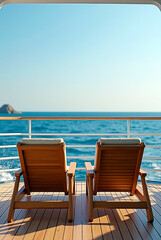 Fototapeta premium Relaxing Yacht Deck with Lounge Chairs and Open Ocean View