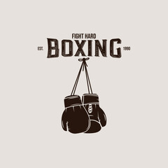 Boxing Gloves Hanging logo vector vintage illustration template icon graphic design. made from leather gloves, sign or symbol for academy , gym