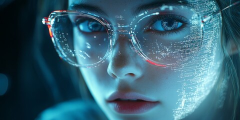 Abstract Digital AI Visualization with Glowing Lights