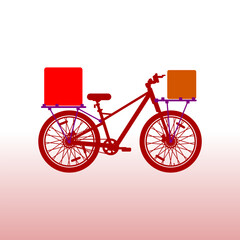 red cargo mountain bicycle silhouette on white background