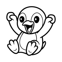 fun cartoon character of penguin isolated drawing line art style sketch classic vintage design illustration