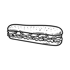 cartoon of big sandwich isolated drawing line art style sketch classic vintage design illustration