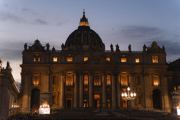 St Peters Basilica at Sunset Vatican City Silhouette Rome, Italy