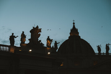 St. Peter's Basilica Vatican City Rome, Italy Night Statues
