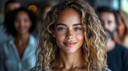 Confident Woman with Diverse Group in Background