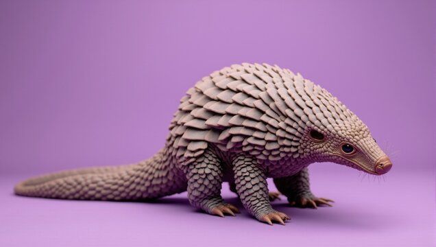 Pangolin walking on purple background, 3d render
