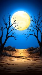 Mystical Moonlit Landscape with Bare Trees and Serene Atmosphere