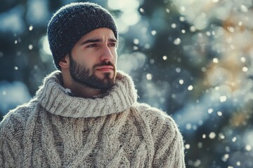 Man in winter sweater outdoors.