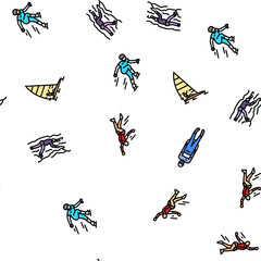 winter sport ski snow jump vector seamless pattern thin line illustration