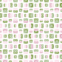 Creative Christmas seamless vector pattern with snowflakes and squares. Geometric background for Christmas and New Year greeting cards, invitations and seasonal wrapping paper.