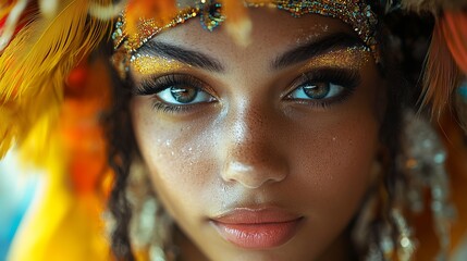 Close-up Portrait of a Woman with Ornate Headwear