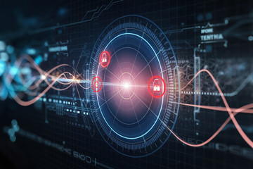 Image describing crybersecurity, firewall, threats, protection, and monitoring