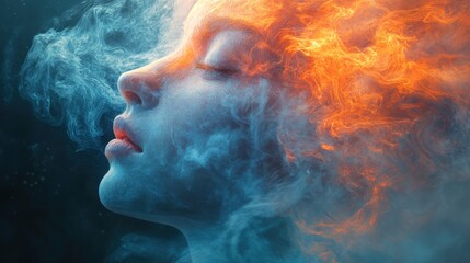 Here's a 10-word description of the image: Serene face engulfed