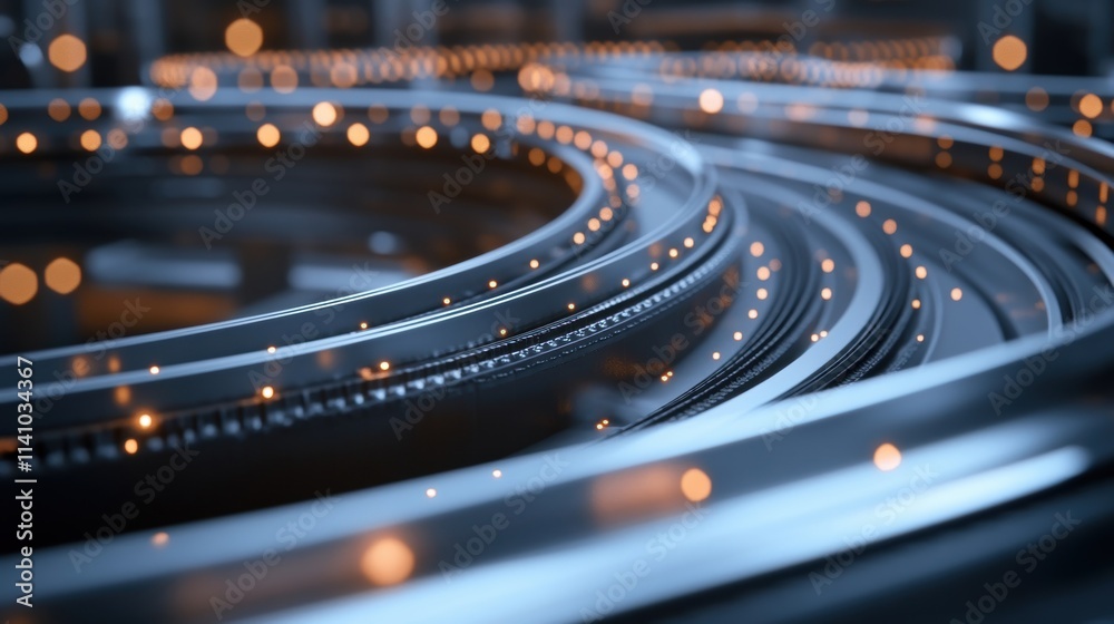 Poster a closeup of a smart conveyor belt fitted with sensors actively adjusting its speed and routing base