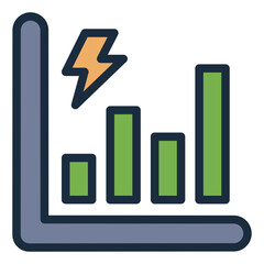 Chart highlighting energy filled line icon for power consumption and efficiency