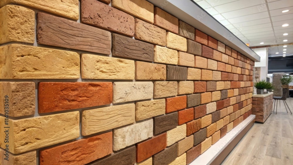 Poster multicolored brick wall adding a touch of rustic charm to a contemporary interior, showcasing divers